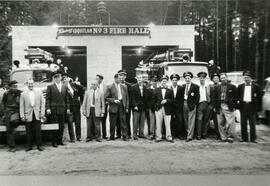 Members of Coquitlam's volunteer fire department pose in front of the No. 3 firehall