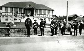 Marching band in front of Coquitlam Municipal Hall