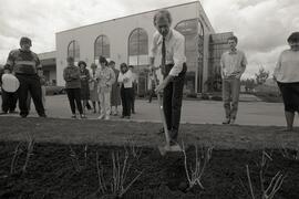 Tri-City News staff at sod turning and rose bush planting at the Tri-City News office
