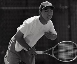 Sheldon Hu in Coquitlam Junior Open tennis championships at Pipeline Road tennis club