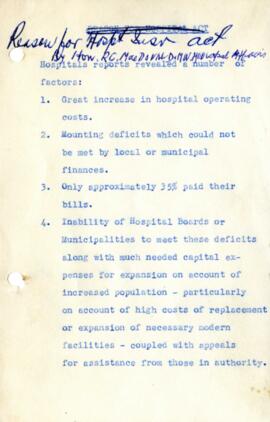 Speech re. Reason for Hospital Insurance Act (1940s)
