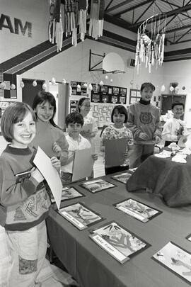 Burquitlam Elementary students with art works