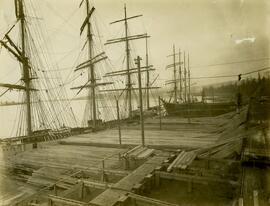 Fraser Mills docks with sailing ships