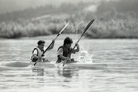 BC Summer Games mens K-2 500m kayak race at Pitt River