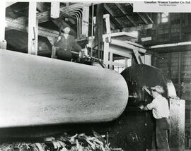 Fraser Mills, Plywood Lathe With Two Millworkers