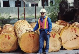 Raymond Gareau with large logs