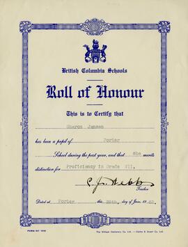 British Columbia Schools Roll of Honour Certificate