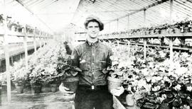Richard Whiting in the family greenhouse on Rochester Ave