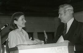 Les Garrison with woman at podium