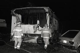 Fire in trailer on the Indian [Indigenous] reserve [Coquitlam I.R.1]  [slakəyánc] Colony Farm Road