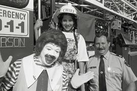 Ronald McDonald with PoCo fire captain for the day and Fire Prevention Captain at McDonald's on O...