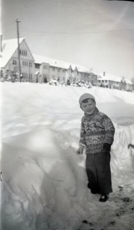 Brian Bovet near a Nurses' Home No. 1 in Winter