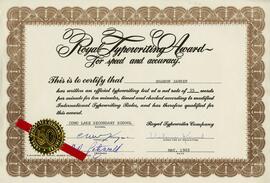 Royal Typewriting Award certificate