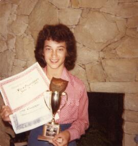 Doris Champagne, Grade 9, with her trophy and certificates - 1978