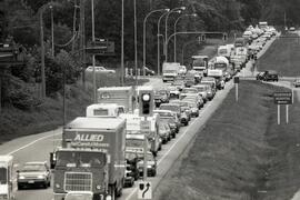 Long weekend traffic rush on Lougheed Highway near the Cape Horn intersection