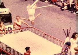 Don Cunnings with a trampoline on a parade float