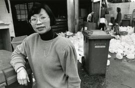 Emma Lenny, behind her staff sort plastic