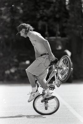 Chad Draper and Jason Brown stunt bike riding at the Coquitlam Rec Centre