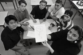 Teacher Sherry Clarke and students from Mary Hill Junior Secondary School