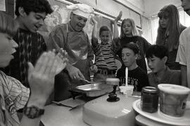 Joseph-Étienne Champagne cooking crepes for his Grade 7 class at Montgomery Elementary