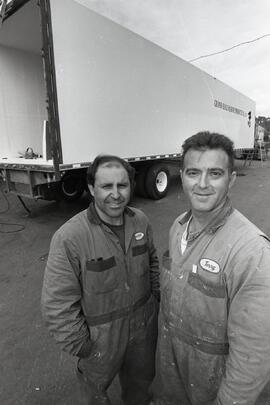 Mauro Celenza and Frank Colangelo with the first fibreglass refrigeration trucks