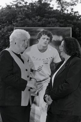 Terry Fox being inducted as an honorary alumni at SFU as Lynn Wageler wins the 1994 Terry Fox award