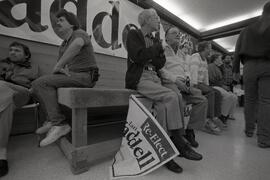 Federal Election Ian Waddell at 1200 Cartier, volunteer Dick Barbour