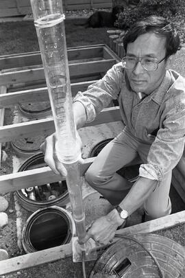 Masa Takahashi and the sewage treatment plant he had built in his own backyard and wishes to sell to others