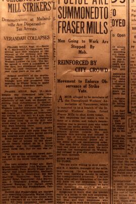 Newspaper clippings about Fraser Mills