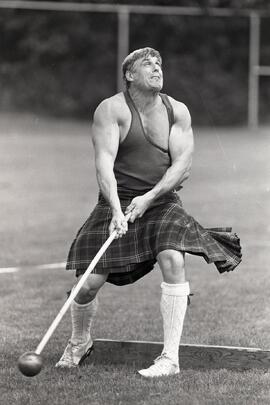A hammer throw competitor at the Highland Games