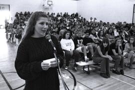 Montgomery Junior Secondary School. Federal all-candidates meeting. Asking questions Patricia Stefani and Jenna Williams