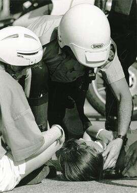 Accidents will happen! A cyclist in the Terry Fox Run in PoCo Sunday crashed 2 blocks away from the finish line.