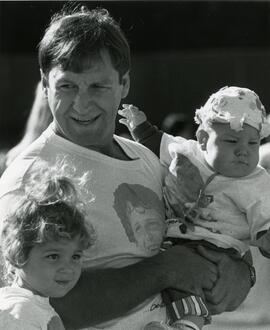 Stan Smyl with two of his kids at the Terry Fox Run, Swangard Stadium