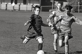 Minor soccer action, Coquitlam United under 17 boys Lions vs. Langley Strikers.