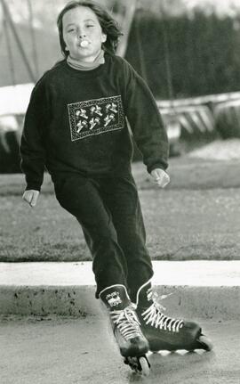 Sarah Smurfhwaite skates around empty spray pool at Grimston Park.