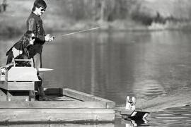 Brett Strutt plies the waters of Lafarge Lake with his home built craft.
