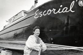 James Petrunice beside his boat which will be put in when the season opens.