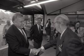 Dave Barrett and Ian Waddell campaigning at Dogwood Pavilion