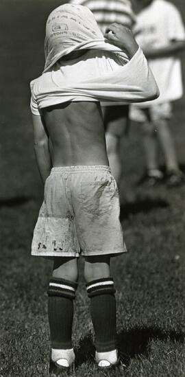6 year old Adam Gable heads the ball