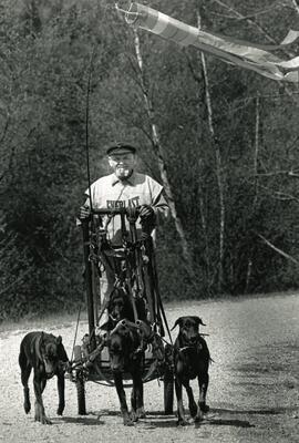 Man with handmade dog sled