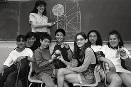 Odyssey of Minds students from Miller Park Elementary going to the world competition are, Coach Valerie Newman, (backrow left) Anthony Squeo, Anthony Soo Kaim, Janis Chan, (front row left) Matthew Diedrick, Alex Soo Kaim, Kristine Newman and Libby Gravenor.
