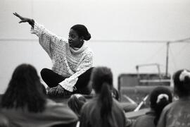 Stella Umeh visiting young gymnasts at the Omega Gymnasts Club, 125 Glacier, Coquitlam
