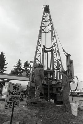 Enviro-Tech drilling services ltd. Workers Richard Harden and Jason Leonhardt weren't actually drilling for, (oil?, worm's) but were actually drilling to check soil sample after gas spill at blue Mt and Austin Shell station
