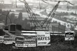 Tour Coquitlam election signs on Mariner overlooking Cape Horn
