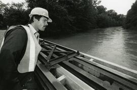 Rick Corney, Public Works Foreman, keeping an eye out for the water level of the river under Bailey Bridge, PoCo