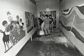 Sea View Elementary School. Parents working on the school grounds. School Improvement project...