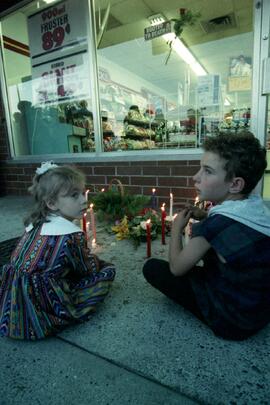 Candlelight vigil for Graham Niven in front of Mac's Milk Store