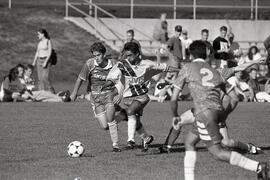Senior boys soccer match between the Centennial and Queen Elizabeth secondary school teams