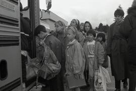 Roy Stibbs students getting on bus that will take them to their new school...