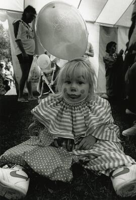 Chelsea McInnis, 2 at Rind Savings "Be a Clown" tent Coquitlam Kid Fest '91